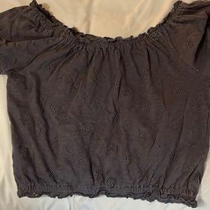 American Eagle Off the Shoulder Grey Eyelet Top. Size XS